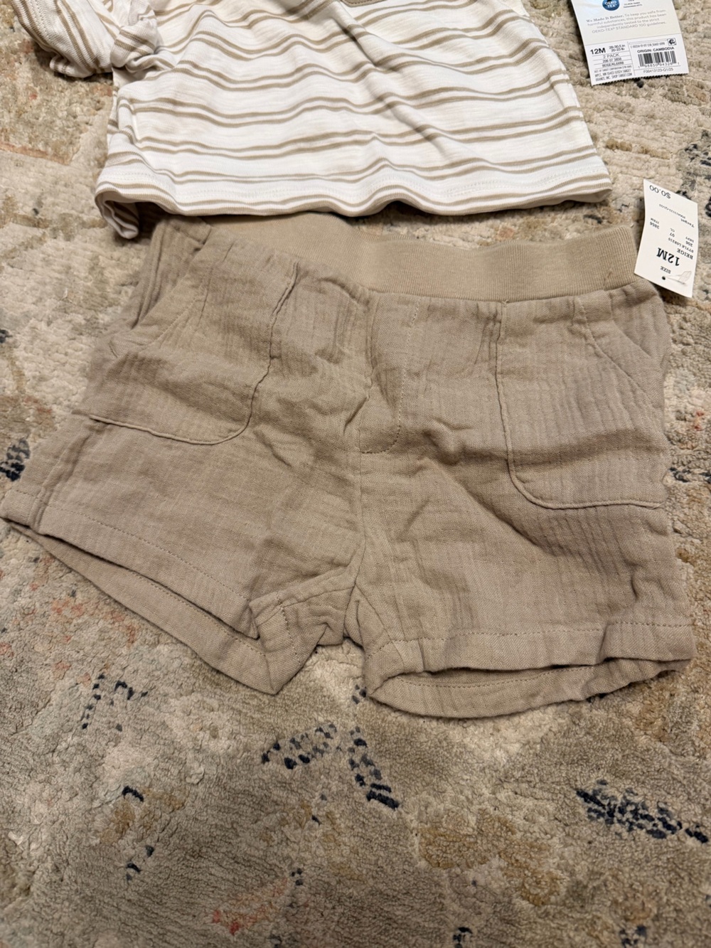 Cloud Island Neutral Striped Tee and Solid Shorts Set - Cream & Tan - Picture 3 of 4